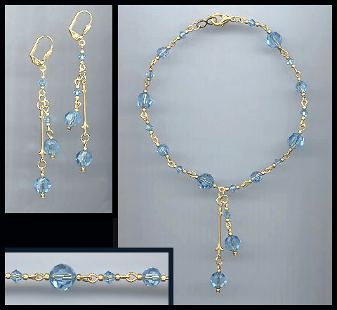 Swarovski Aquamarine Crystal Anklet Set