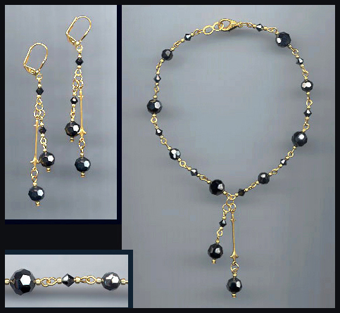 Swarovski Hematite Crystal Drop Anklet Set