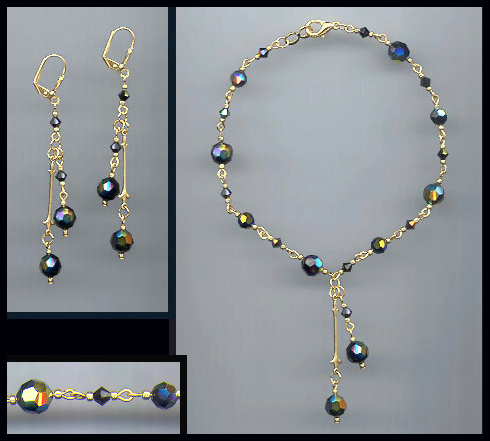 Jet BlackSwarovski Crystal Drops Anklet Set