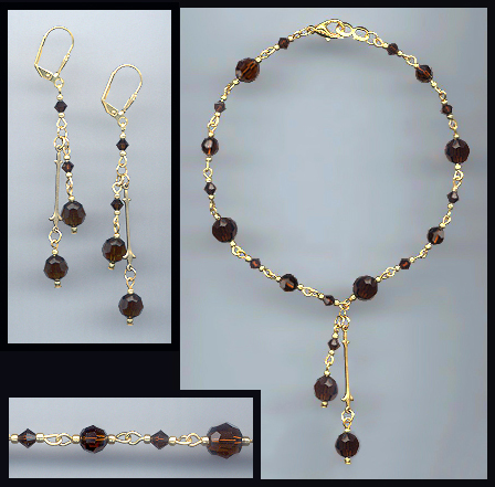 Swarovski Mocca Brown Crystal Anklet Set