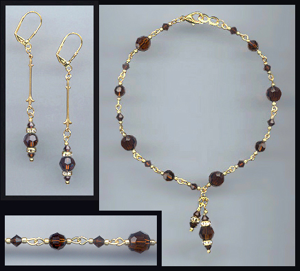 Mocca Brown Crystal Anklet Set