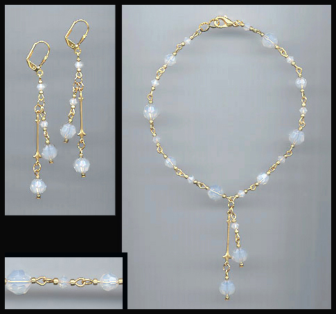 Swarovski White Opal Crystal Drop Anklet Set