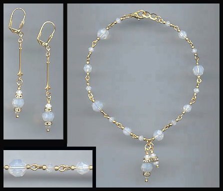 Swarovski White Opal Crystal Anklet Set