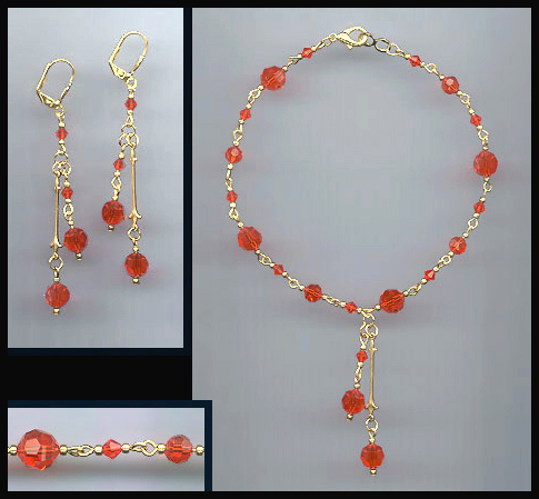 Hyacinth Orange Crystal Anklet Set
