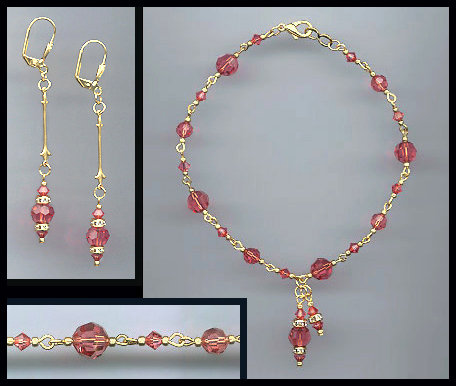 Coral Peach Crystal Anklet Set