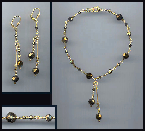Swarovski Antique Gold Crystal Drop Anklet Set