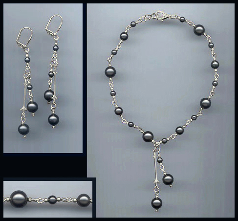 Black Faux Pearl Anklet Set