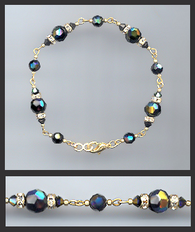 Gold Black Aurora Borealis Crystal Bracelet