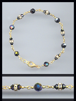 Gold Black Aurora Borealis Crystal and Rondelles Bracelet
