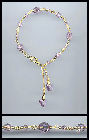 Gold Lavender Double Heart Bracelet