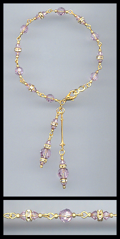 Gold Lavender Crystal Rondelle Bracelet