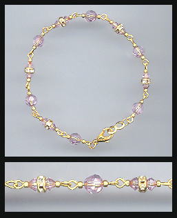 Gold Lavender Crystal and Rondelles Bracelet