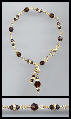 Gold Mocca Brown Swarovski Charm Bracelet