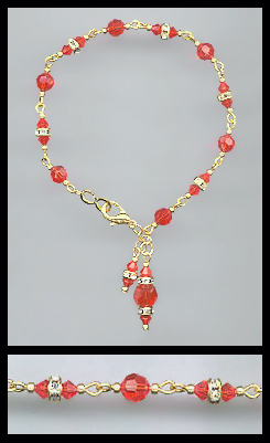 Gold Hyacinth Orange Rondelle Charm Bracelet