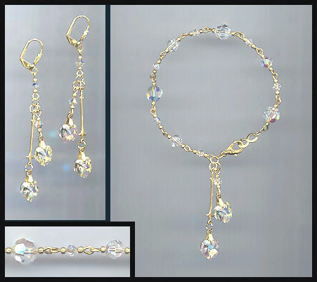 Aurora Borealis Double Heart Bracelet Earring Set