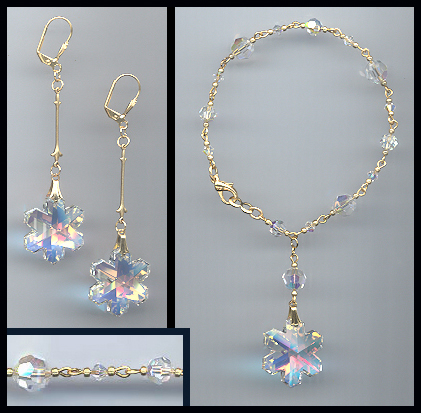 Aurora Borealis Crystal Snowflake Bracelet Set