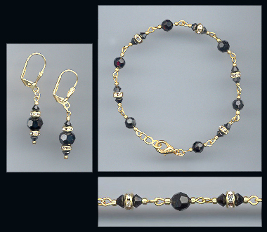 Jet Black Crystal Bracelet Set