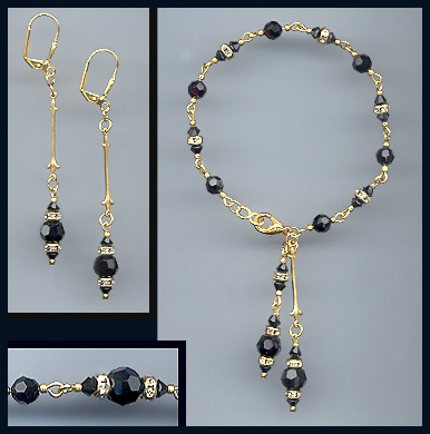 Jet Black Crystal Drop Bracelet Set