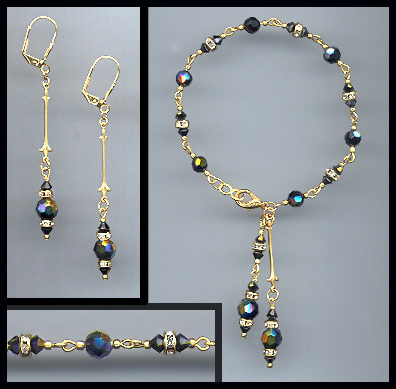 Black Aurora Crystal Drop Bracelet Set