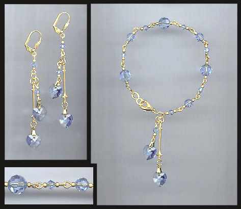 Light Blue Crystal Heart Bracelet Set