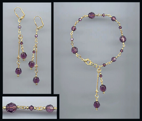 Amethyst Purple Crystal Drop Bracelet Set