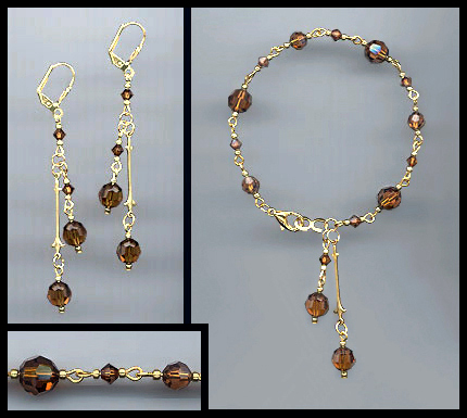 Coffee Brown Crystal Drop Bracelet Set