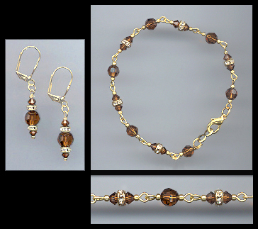 Coffee Brown Crystal Bracelet Set
