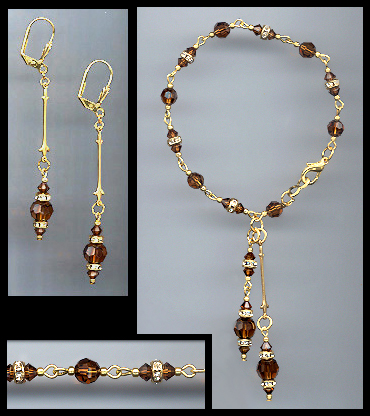 Coffee Brown Crystal Drop Bracelet Set