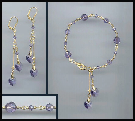 Tanzanite Crystal Heart Bracelet Set