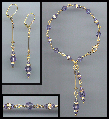 Tanzanite Purple Crystal Drop Bracelet Set