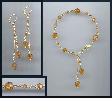 Amber Topaz Crystal Drop Bracelet Set