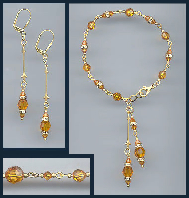 Amber Topaz Crystal Drop Bracelet Set