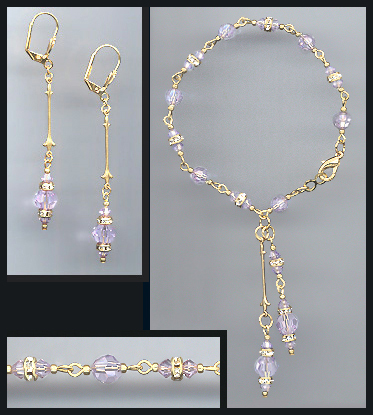 Violet Crystal Drop Bracelet Set