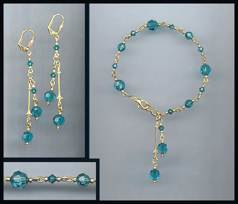 Teal Blue Crystal Bracelet Earring Set