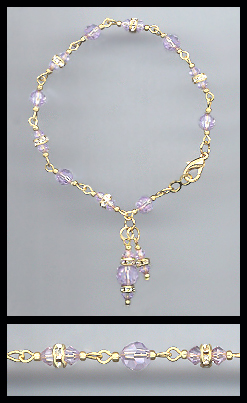 Gold Violet Swarovski Charm Bracelet