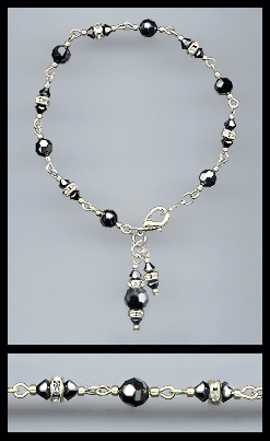 Silver Hematite Rondelle Charm Bracelet