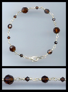 Hand-Linked Silver Mocca Brown Crystal Bracelet