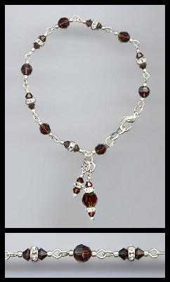 Silver Mocca Brown Swarovski Charm Bracelet