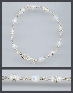 Silver White Opal Crystal Rondelle Bracelet