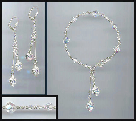 Aurora Borealis Crystal Heart Bracelet Set