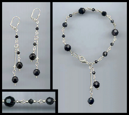 Jet Black Crystal Drop Bracelet Set