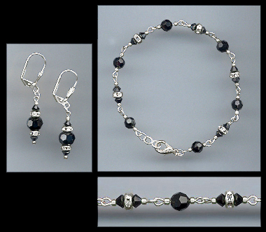 Jet Black Crystal Bracelet Set