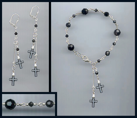 Swarovski Frosted Black Crystal Cross Bracelet Set