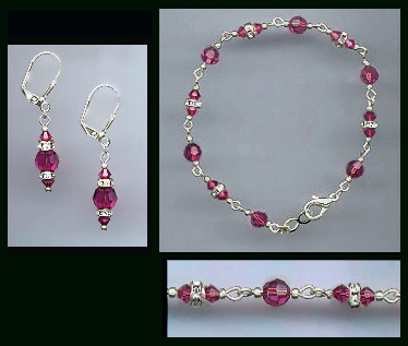 Fuchsia Pink Crystal Bracelet Earrings Set