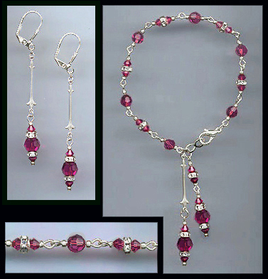 Fuchsia Pink Crystal Drop Bracelet Set