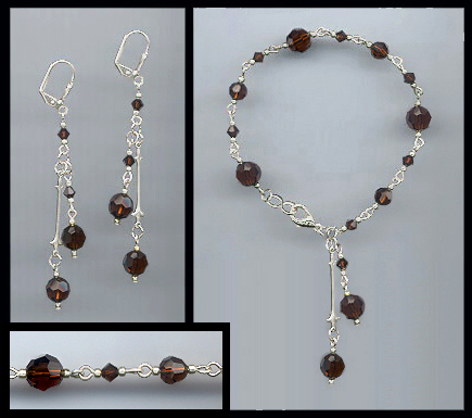 Chocolate Brown Crystal Drop Bracelet Set