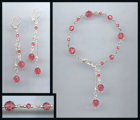 Coral Peach Crystal Drop Bracelet Set
