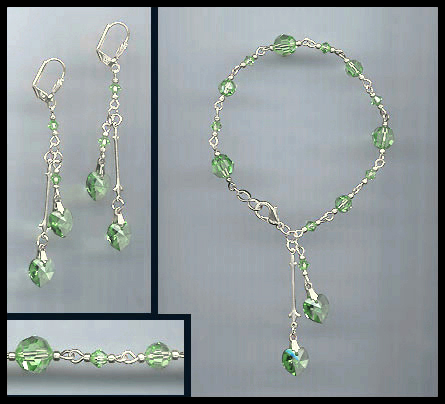Peridot Green Crystal Heart Bracelet Set
