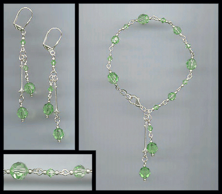 Peridot Green Crystal Drop Bracelet Set