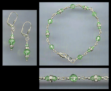 Peridot Green Crystal Bracelet Set